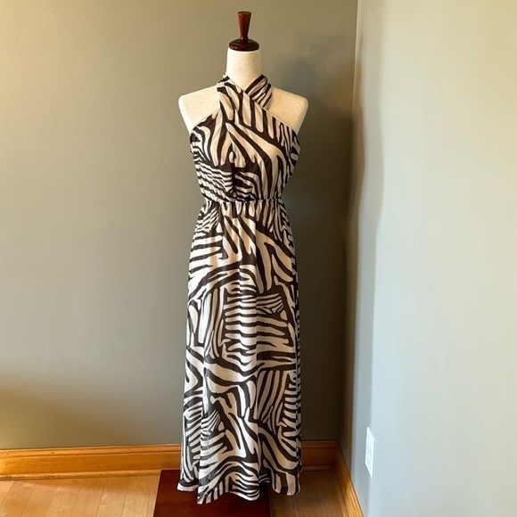 Express Women's Size Small Neutral Animal Print Maxi Dress - Picture 2 of 14